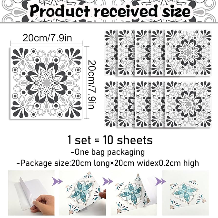 anonnmama♡ Amazon.com: AM AMAONM 10pcs 20x20cm Removable Square Vintage